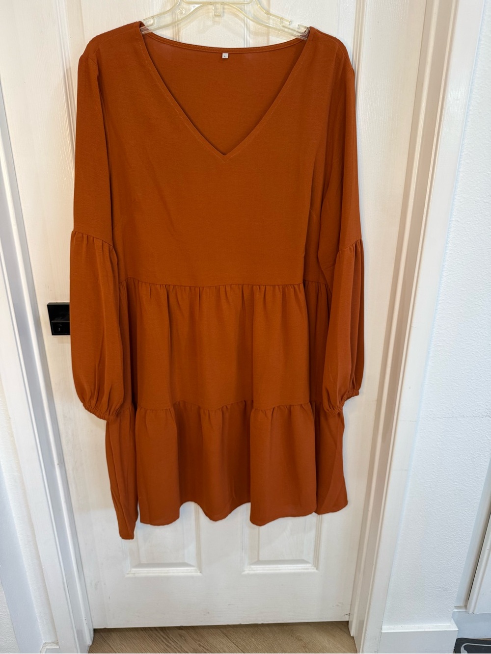 Rust Orange Babydoll Dress Large Tiered Long Sleeve Boho